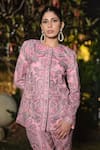 Shop_Safaa_Pink Wool Embroidery Round Neck Le Roseau Kani And Paisley Woven Pant Set _Online_at_Aza_Fashions