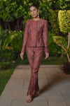 Buy_Safaa_Burgundy Silk Embroidery Round Neck La Petite Fleur Woven Jacket And Pant Set _at_Aza_Fashions
