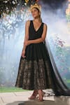 Buy_Safaa_Black Silk Embroidery V-neck Leclat Noir Moonga Woven Dress _at_Aza_Fashions