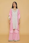 Buy SAKSHI GIRRI Pink Georgette Sequins, Stones, Beads Floral Print Kaftan And Bell Bottom Pant Set Online at Aza Fashions Buy_SAKSHI GIRRI_Pink Georgette Sequins, Stones, Beads Floral Print Kaftan And Bell Bottom Pant Set_Online_at_Aza_Fashions