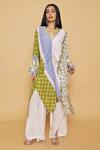 Buy_SAKSHI GIRRI_Multi Color Crepe Sequins, Stones, Beads V-neck Printed Kaftan And Pant Set_at_Aza_Fashions