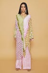 Buy_SAKSHI GIRRI_Green Crepe Sequins, Stones, Beads V-neck Printed Drawstring Kaftan And Pant Set_Online_at_Aza_Fashions