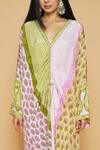 Buy_SAKSHI GIRRI_Green Crepe Sequins, Stones, Beads V-neck Printed Drawstring Kaftan And Pant Set