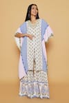 Buy_SAKSHI GIRRI_Ivory Georgette Sequins, Stones, Beads Floral Printed Kaftan And Sharara Set_at_Aza_Fashions