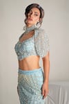 Buy_Shourya Gatha_Blue Tulle, Net Beads, Crystals, Sequins, Pearls, Sea Spray Siren Lehenga Set _Online_at_Aza_Fashions