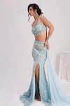 Buy_Shourya Gatha_Blue Tulle, Net Beads, Crystals, Sequins, Pearls, Sea Spray Siren Lehenga Set 