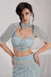 Shop_Shourya Gatha_Blue Tulle, Net Beads, Crystals, Sequins, Pearls, Sea Spray Siren Lehenga Set 