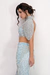 Shourya Gatha_Blue Tulle, Net Beads, Crystals, Sequins, Pearls, Sea Spray Siren Lehenga Set _Online