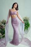 Buy_Shourya Gatha_Purple Net, Tulle Beads, Crystals, Celestial Bloom Embroidered Lehenga Set _at_Aza_Fashions