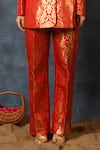 Swatee Singh_Red Brocade Pattern Blazer And Pant Set _Online_at_Aza_Fashions