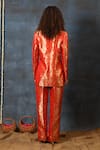 Shop_Swatee Singh_Red Brocade Pattern Blazer And Pant Set _at_Aza_Fashions