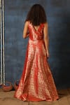 Shop_Swatee Singh_Red Brocade Boat Neck Woven Pattern Gown _at_Aza_Fashions