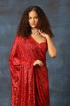 Swatee Singh_Red Georgette Sequins Sweetheart Neck Pre-stitched Saree With Blouse _Online_at_Aza_Fashions