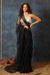 Buy_Swatee Singh_Black Chantelle, Net Lace, Embroidery Sweetheart Chantilly Saree With Blouse _at_Aza_Fashions
