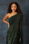 Swatee Singh_Green Sequins One Shoulder Saree With Blouse _Online_at_Aza_Fashions