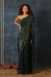Buy_Swatee Singh_Green Sequins One Shoulder Saree With Blouse _at_Aza_Fashions