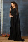 Buy_Swatee Singh_Black Georgette Sequins, Feathers Round Neck And Work Saree With Blouse _at_Aza_Fashions
