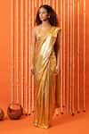 Buy_Swatee Singh_Gold Halter Neck Foil Pre-stitched Saree With Bikini Blouse _at_Aza_Fashions