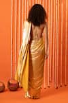 Shop_Swatee Singh_Gold Halter Neck Foil Pre-stitched Saree With Bikini Blouse _at_Aza_Fashions