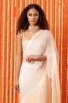 Swatee Singh_Ivory Georgette Fringe, Embroidery Square Neck Pre-stitched Saree With Blouse _Online_at_Aza_Fashions