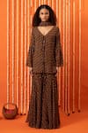 Buy_Swatee Singh_Brown Georgette V-neck Bandhani Digital Print Kurta Sharara Set _at_Aza_Fashions