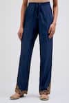 Shop_Kora_Navy Chanderi Silk Embroidery, Beads, Sequins Dori Pants _Online_at_Aza_Fashions