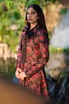 Safaa_Black Silk Embroidery Collared La Vie En Rose Woven Blazer Skirt Set _Online_at_Aza_Fashions