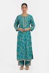Buy_Kora_Teal Silk, Chanderi Embroidery, Beads, Sequins Dori Pants _at_Aza_Fashions