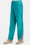 Buy_Kora_Teal Silk, Chanderi Embroidery, Beads, Sequins Dori Pants _Online_at_Aza_Fashions