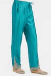 Shop_Kora_Teal Silk, Chanderi Embroidery, Beads, Sequins Dori Pants _Online_at_Aza_Fashions