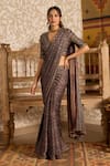 Buy_Akashi Clothing_Black Modal, Satin Embroidery, Metallic Thread, Ajrakh Print Saree With Blouse _at_Aza_Fashions