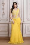 Buy_Mandira Wirk Resort_Yellow Chiffon Beads, Sequins, Embroidery, Pre-draped Saree With Blouse _at_Aza_Fashions