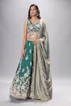 Buy_Samyukta Singhania_Green Silk Embroidery, Sequins V-neck Lehenga Blouse Set _at_Aza_Fashions