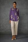 Buy_Namrata Joshipura_Purple Silk, Voile Beads, Embroidery Collared Moonwilt Stripped Shirt _at_Aza_Fashions