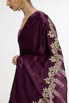 Buy_Ekaya Banaras_Purple Satin Embroidery, Metallic Thread Handwoven Garnet Saree 