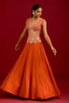 Buy_Devnaagri_Orange Cotton Satin, Silk, Organza Mirrors, Sequins, Embroidery Work Lehenga Set 