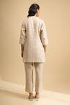Shop_Naintara Bajaj_Beige Linen Embroidery Collared, Open Neck Kurta And Pant Set _at_Aza_Fashions