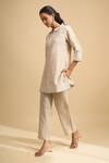 Naintara Bajaj_Beige Linen Embroidery Collared, Open Neck Kurta And Pant Set _Online_at_Aza_Fashions