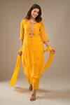 Buy_Samyukta Singhania_Mustard Georgette, Shantoon, Chiffon Embroidery, Zari, Mothra Tie-dye Kurta Set _at_Aza_Fashions
