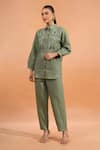Buy_Naintara Bajaj_Green Linen Embroidery Collared Kurta And Pant Set _at_Aza_Fashions