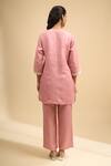 Shop_Naintara Bajaj_Pink Linen Embroidery Round , Keyhole Kurta And Pant Set _at_Aza_Fashions