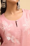 Buy_Naintara Bajaj_Pink Linen Embroidery Round , Keyhole Kurta And Pant Set _Online_at_Aza_Fashions