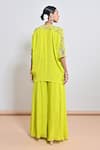Shop_Keith Gomes_Lime Crepe, Silk Organza Sequins, Embroidery V-neck Flower Kaftan And Palazzo Set _at_Aza_Fashions