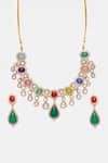 Shop Ruby Raang Multi Color Stones Kundan And Embellished Necklace Set Shop_Ruby Raang_Multi Color Stones Kundan And Embellished Necklace Set