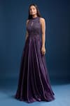 Samyukta Singhania_Purple Tissue Beads, Sequins High , Keyhole Embellished Gown _at_Aza_Fashions