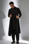 Buy_SALIL BHATIA_Black Chanderi Silk, Modal, Satin Zari, Sequins Mahal Embellished Kurta Set _at_Aza_Fashions