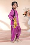 Petite Pomme_Mauve Embroidery, Sequins Butti Work Kurta Tulip Pant Set _at_Aza_Fashions