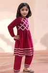 Shop_Petite Pomme_Pink Rayon Lace, Metallic Thread Embroidered Kurta With Pant 