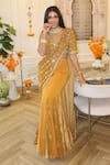 Buy_Reeti Arneja_Yellow Velvet Beads, Cut Work Pre-draped Fish Saree With Embroidered Blouse _at_Aza_Fashions