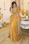 Buy_Reeti Arneja_Yellow Velvet Beads, Cut Work Pre-draped Fish Saree With Embroidered Blouse _Online